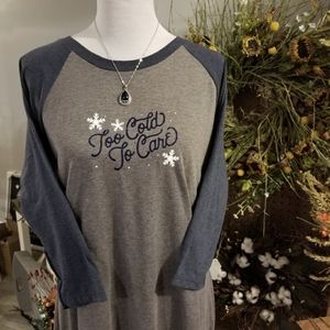 Gray and blue 3/4 length sleeve top
